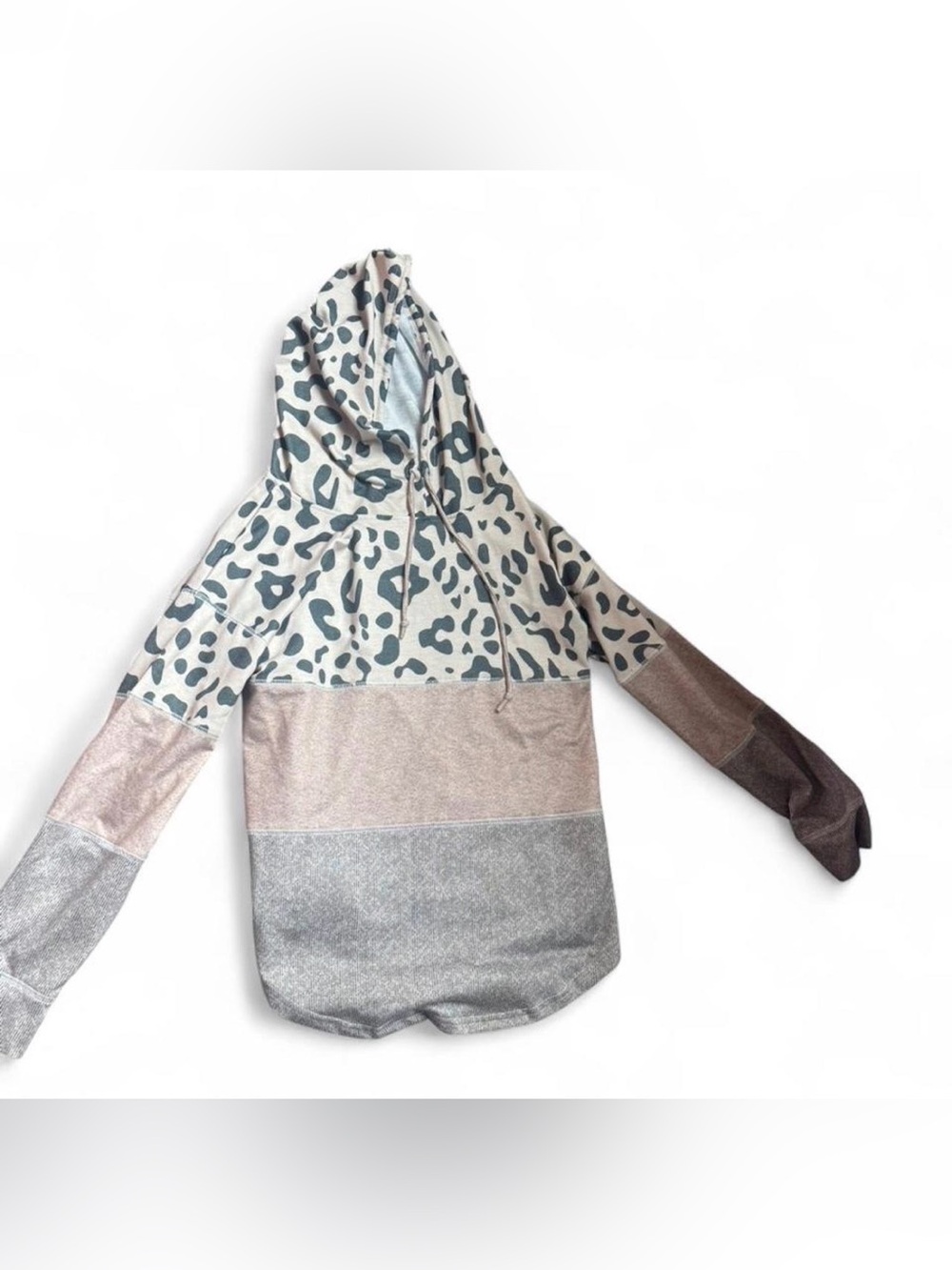 Leopard Print Colorblock Hoodie - Neutral Tones